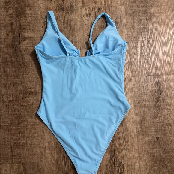 Blue One-Piece Swimsuit with Plunging Neck and High-Leg Cut - Picture 5 of 8